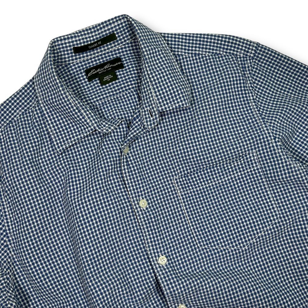 Eddie Bauer‎ Classic Fit Gingham Short Sleeve Button-Down Shirt Mens Med Tall